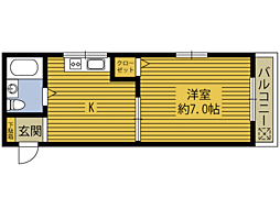 コーポかわの 3階1DKの間取り