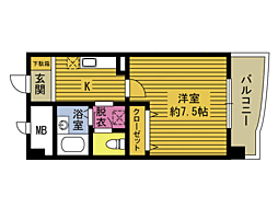 アスター大道 1Kの間取図画像