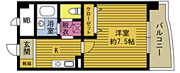 アスター大道 1Kの間取図画像