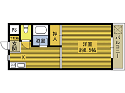 大在コーポ 3階1Kの間取り