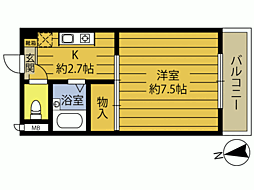 ヴィラ・アンソレイエ城原Ａ 2階1Kの間取り