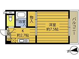 ヴィラ・アンソレイエ城原Ａ 1階1Kの間取り