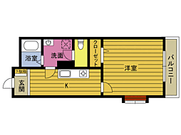 サニーガーデン 1Kの間取図画像