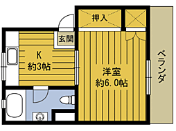 コスモタウン大道 1Kの間取図画像