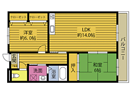 プランドールＫＩＺＵ 1階2LDKの間取り