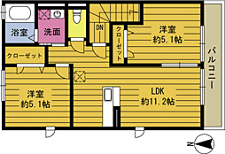 エスポワール喜多1 2LDKの間取図画像
