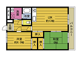 グランビュー豊府 1階2LDKの間取り