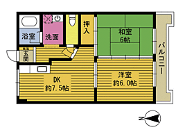 グリーンビル畑中 2DKの間取図画像