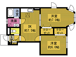 グレイスコート戸次 2DKの間取図画像