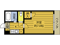 レインボー大橋No.2 1Kの間取図画像