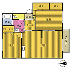 パルコートB 3DKの間取図画像
