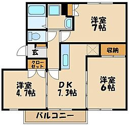ひよこハイツ2 3DKの間取図画像