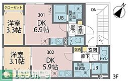 カインドネス小田急相模原VI 1DKの間取図画像