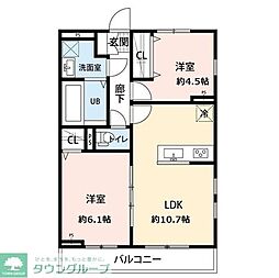 アムールイソベ 2LDKの間取図画像