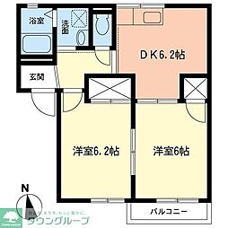 サニーハイツ神戸B 2DKの間取図画像