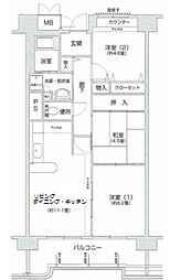 コーシャハイツ高見38 5階3LDKの間取り