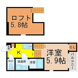 セレーネ 2階1SKの間取り
