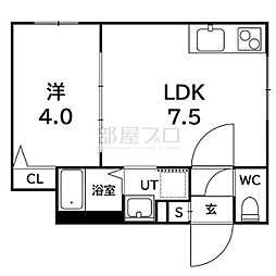 札幌市営東西線 発寒南駅 徒歩5分の賃貸マンション 2階1LDKの間取り