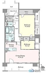 レーベン山形十日町 THE MID TOWER 2LDKの間取り