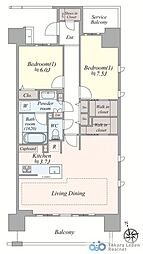 レーベン甲府中央 2LDKの間取図画像