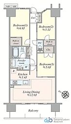 レーベンつくばCORIS 3LDKの間取図画像