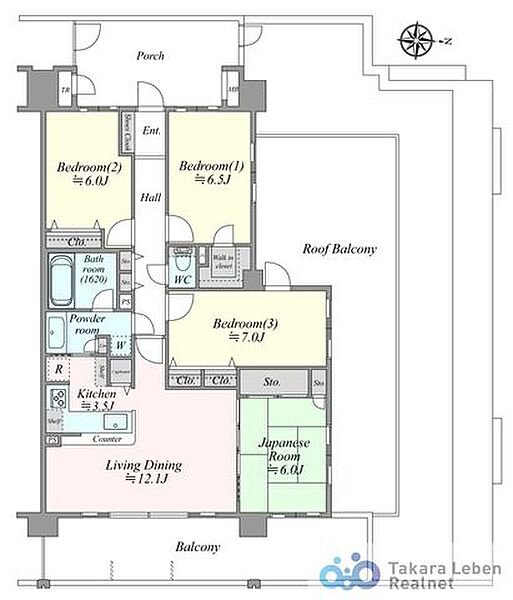 専有面積93m2+32m2超えのルーフバルコニー付きの4LDKプランです。各居室もゆとりのある広さを確保。収納も豊富で整理整頓がキープできる間取りです。