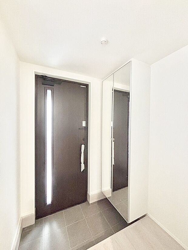 ガラススリットの入った玄関ドアが室内に光を届けてくれます