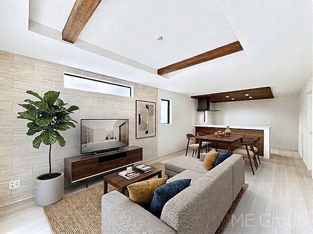 折上天井がLDKに開放感をプラス!家族みんながゆったり寛げます ※家具はCGです