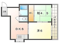 マンション有紀 3階2DKの間取り