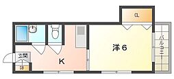 山一大和田ハイツ 1Kの間取図画像