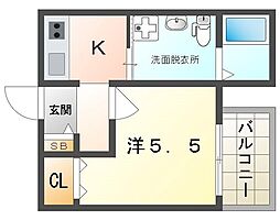 エルソフィー 2階1Kの間取り