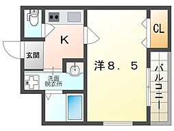 フジパレス滝井元町I番館 3階1Kの間取り