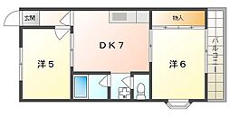 GM藤田町WEST 2DKの間取図画像