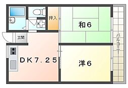 GM藤田町EAST 2DKの間取図画像