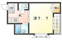シェルコート 1Kの間取図画像