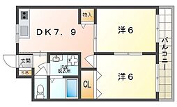 バンブス守口 2DKの間取図画像
