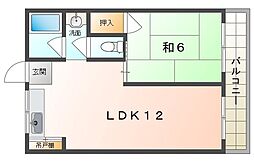山本マンション 2階1LDKの間取り