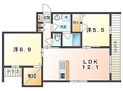 ブライラント 1階2LDKの間取り