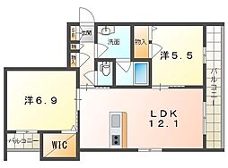 ブライラント 2階2LDKの間取り