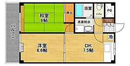 プルミエール香久池公園 2DKの間取図画像