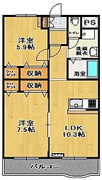 サニーフラット 2LDKの間取図画像