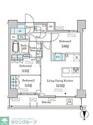 東急池上線 蓮沼駅 徒歩2分の賃貸マンション 12階3LDKの間取り