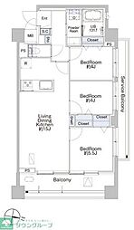 東急池上線 池上駅 徒歩6分の賃貸マンション 6階3LDKの間取り