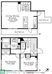 東急目黒線 不動前駅 徒歩4分の賃貸マンション 4階2LDKの間取り