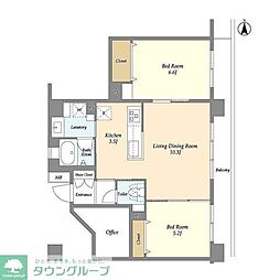 京急本線 大森町駅 徒歩6分の賃貸マンション 1階2LDKの間取り