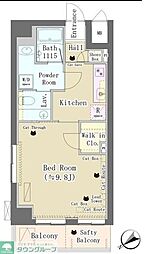 東急目黒線 不動前駅 徒歩10分の賃貸マンション 3階1Kの間取り