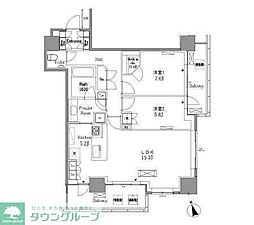 JR山手線 五反田駅 徒歩8分の賃貸マンション 26階2LDKの間取り