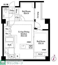 都営三田線 目黒駅 徒歩8分の賃貸マンション 2階2LDKの間取り