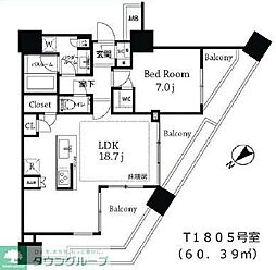 東急目黒線 武蔵小山駅 徒歩1分の賃貸マンション 8階1LDKの間取り
