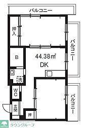 パークサイド南大井 2DKの間取図画像